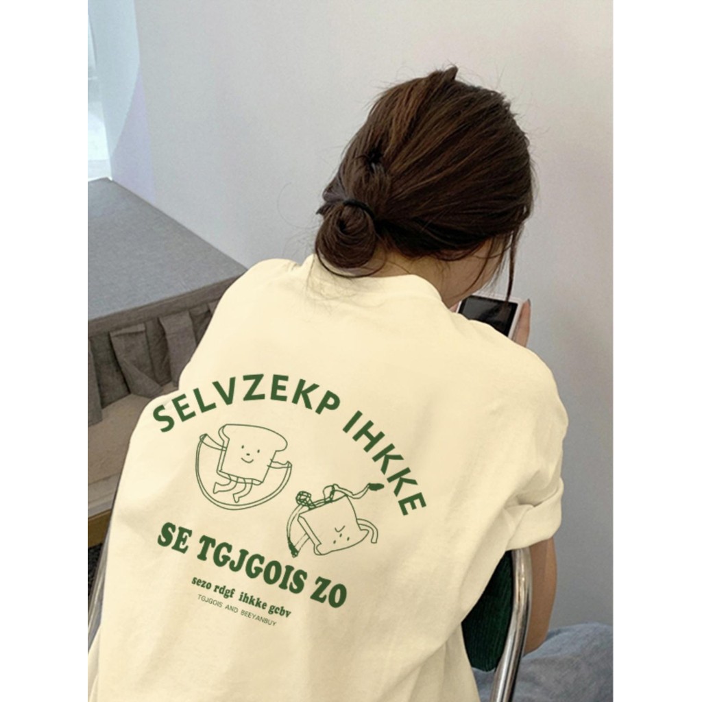 (พร้อมส่ง) เสื้อยืดสไตล์เกาหลี oversize เสื้อยืด  เสื้อแขนสั้นคอกลม เสื้อยืด Square Bread COTTON100%