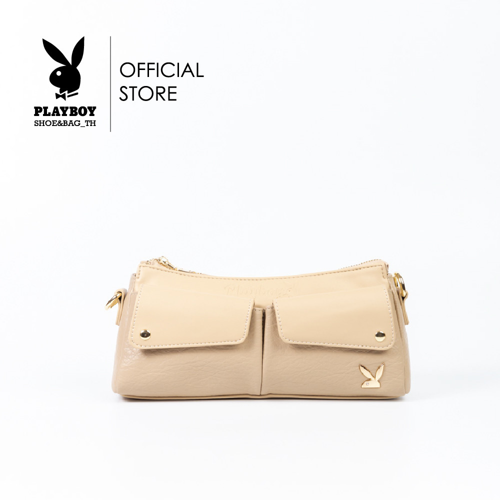 Playboy August Bag กระเป๋าสะพายข้างผู้หญิง ST-B243PB576 ดีไซน์ทรง คาร์โก้ กระเป็าคู่หน้าปั้มLogo มี 2สี ครีมและชมพู