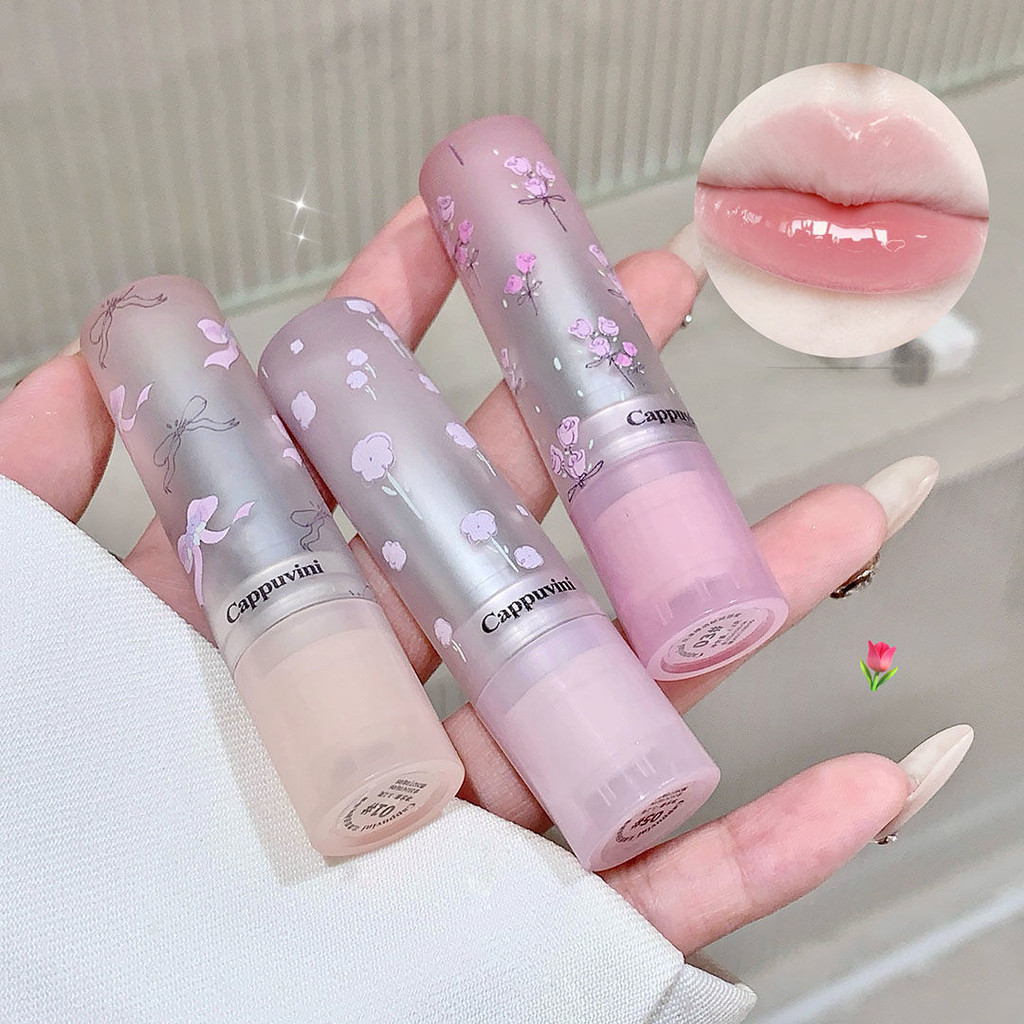 Cappuvini Pink Floral Lip Gloss Lip Glaze ลิปสติกให้ความชุ่มชื้น