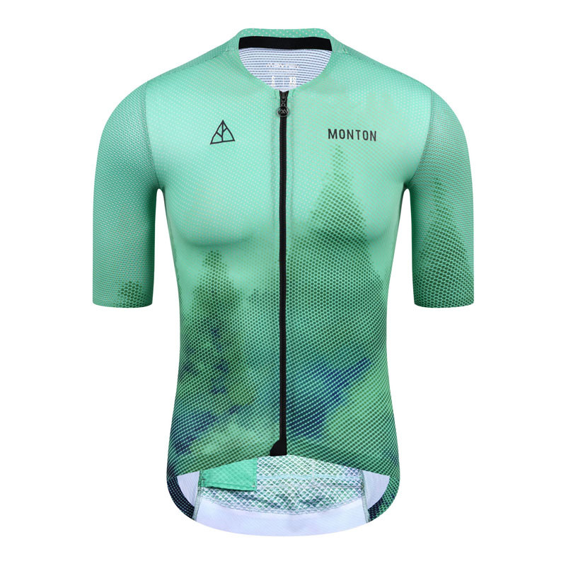 Skull MONTON MENS SHORT SLEEVE CYCLING JERSEY URBAN FOREST Powerband 6.เสื้อเจอร์ซีย์นักปั่นทีม Pro 