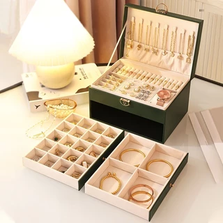 ✨ กล่องเก็บเครื่องประดับ 3 ชั้น PU คุณภาพสูง สีใส/เทา แบบลิ้นชัก กันฝุ่น 72