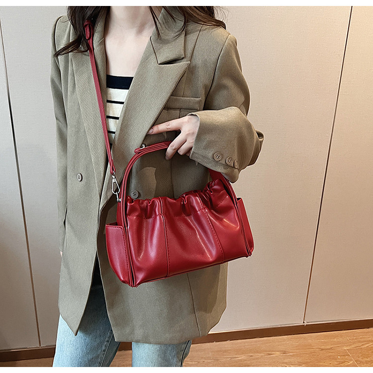 แฟชั่น Hand-Carry กระเป๋าจีบ Retro Casual Bucket Bag