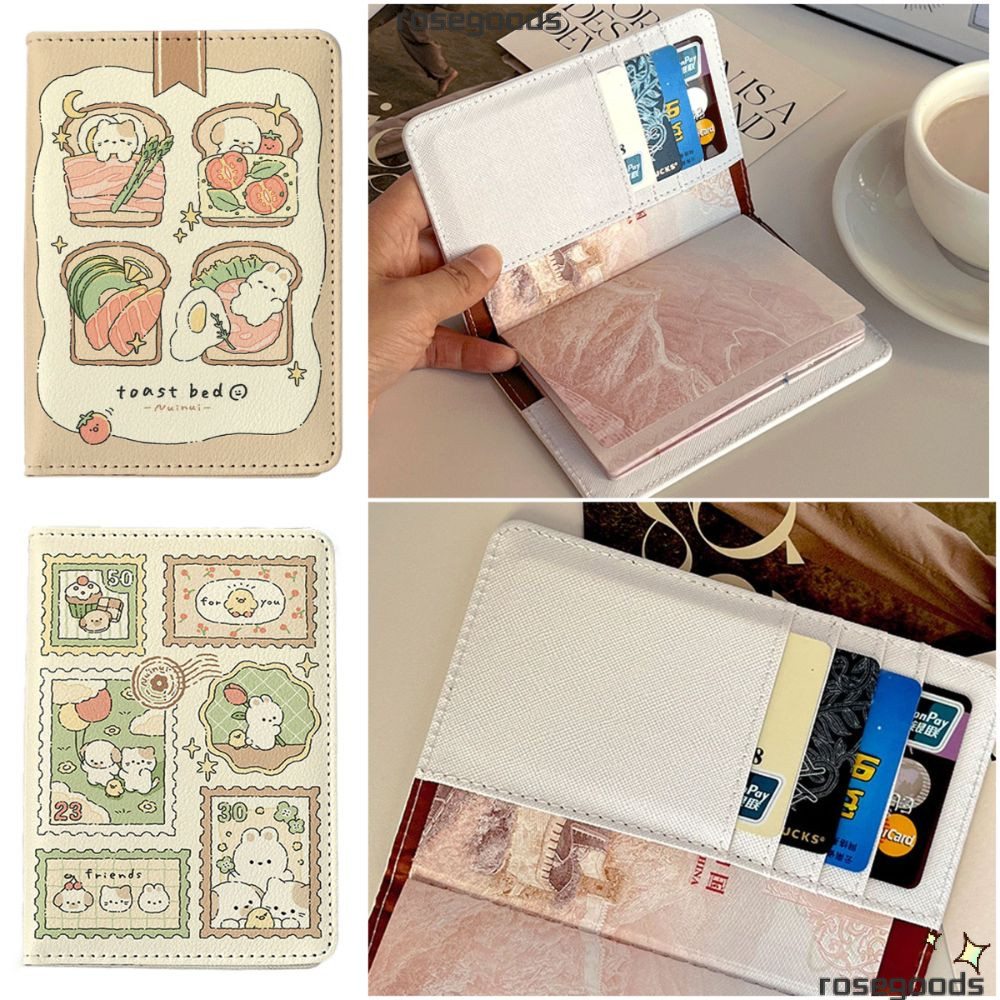 Rose ที่ใส่หนังสือเดินทาง,กระเป๋าสตางค์หนีบบัตรหนัง Pu กระต่ายการ์ตูน,สะดวก Multi-function Multicolor สี่เหลี่ยมผืนผ้าหนังสือเดินทาง Cover