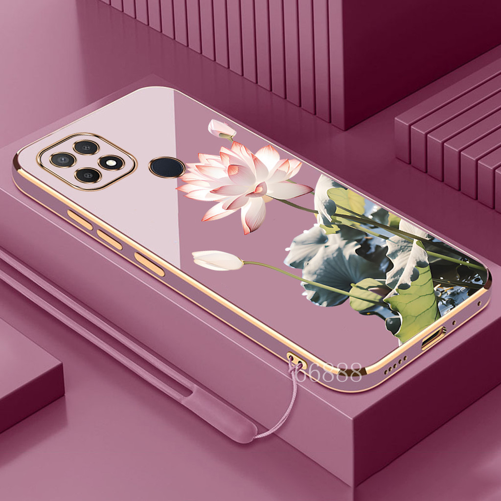 ฟรี Lanyard case สําหรับ OPPO A15 A15S เคสโทรศัพท์ TPU รูปแบบดอกบัวล่าสุดกันกระแทก Soft case