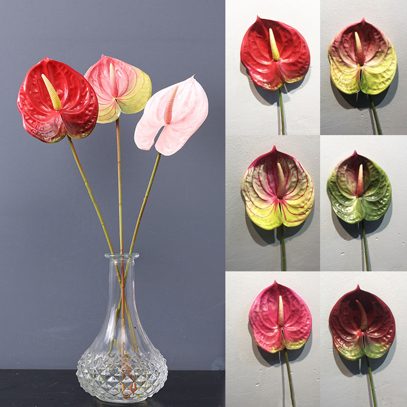 57ซม หน้าวัวประดิษฐ์ดอกไม้ปลอมเดี่ยวก้านหน้าวัวจําลองเจ้าแม่กวนอิมดอกบัวตกแต่งบ้านจัดงานแต่งงานการจัดดอกไม้เครื่องปร