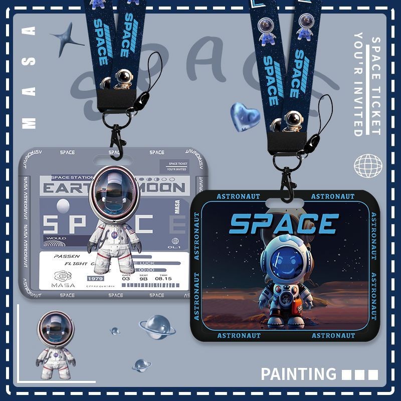 ผู้ถือบัตรนักบินอวกาศการ์ตูนน่ารักเชือกเส้นเล็กและป้ายชื่อ รหัส เคสการ์ด