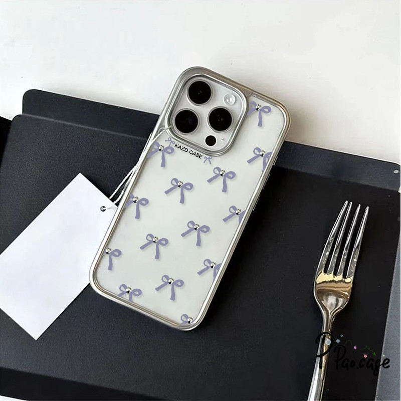 กรอบรูปโบว์สีม่วงหวานตัวเรือนชุบไฟฟ้าขนาดใหญ่เข้ากันได้กับเคสไอโฟน 11 15 XR 12 SE 2020 8 7 Plus 13 14 Pro Max X XS MAX