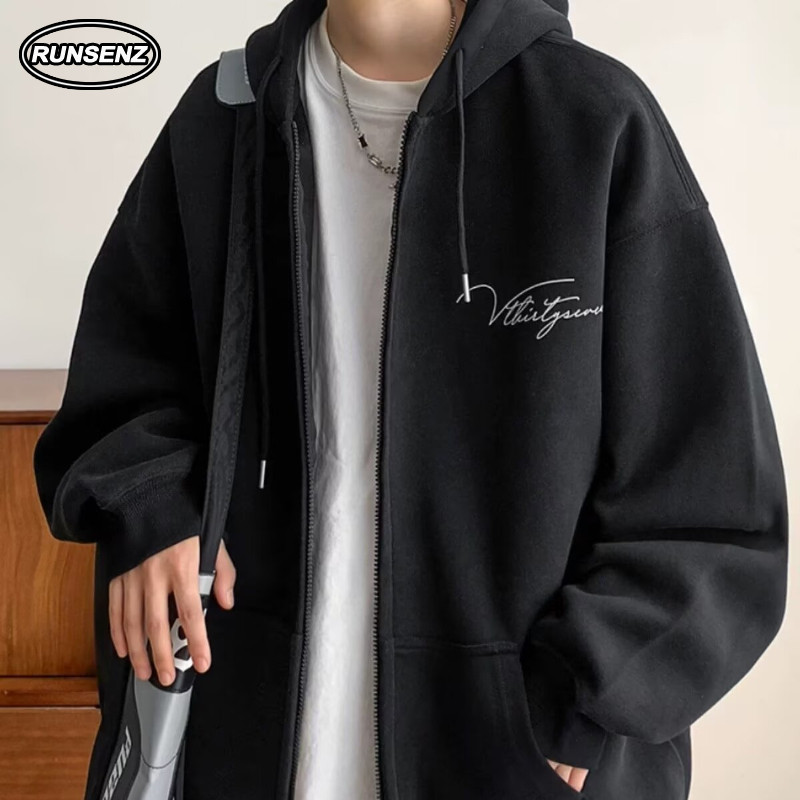 ม-8เอ็กแอล เกาหลีฤดูใบไม้ร่วงหนาเสื้อกันหนาวหมวกผู้ชายขนาดบวกเสื้อสวมหัวด้านบนสบายๆหลวมความร้อนเสื้อคลุมด้วยผ้า