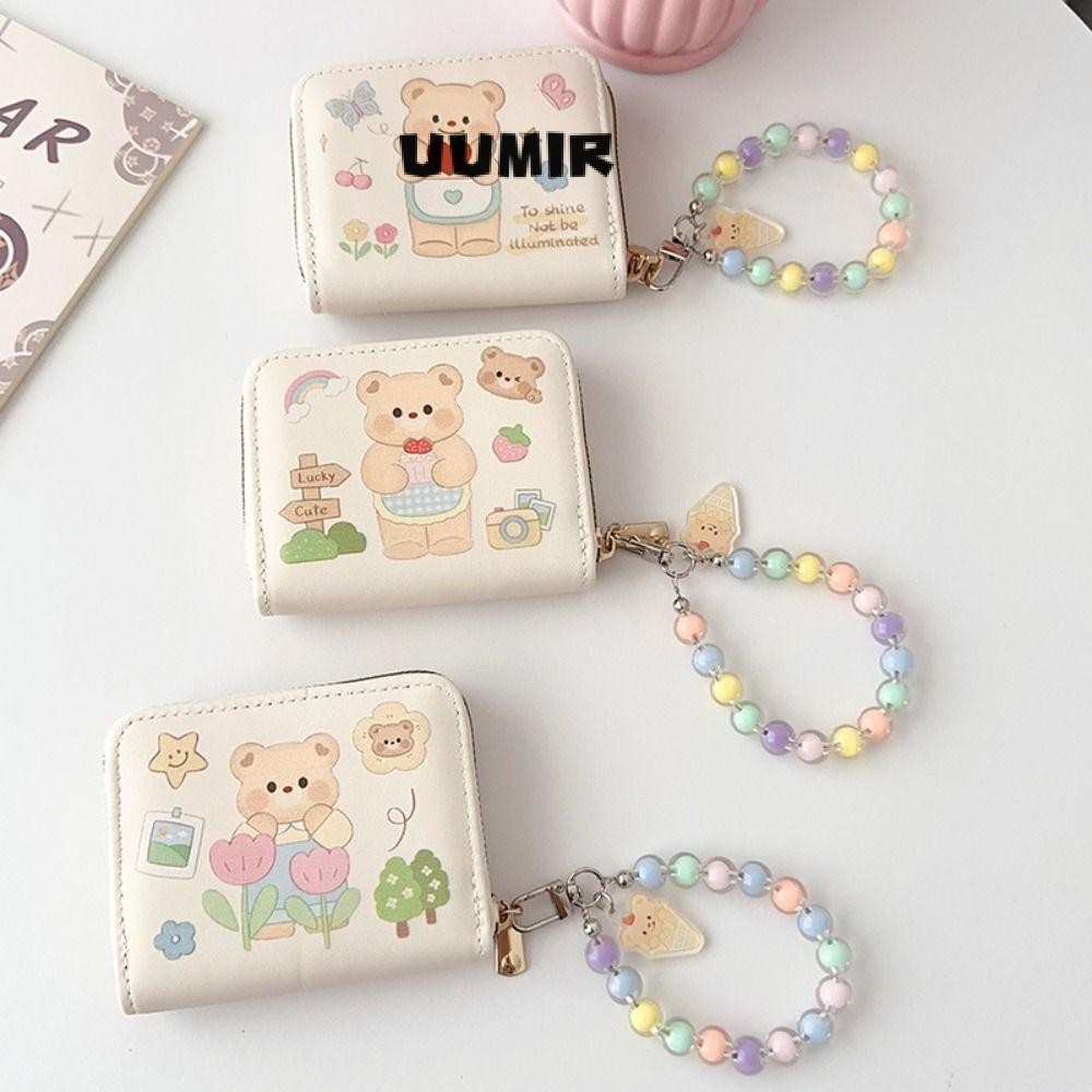 UUMIR กระเป๋าใส่บัตร พร้อมจี้มุก กระเป๋าสตางค์หมีเนยขนาดเล็ก แฟชั่นการ์ตูนกระเป๋าเงินเด็ก