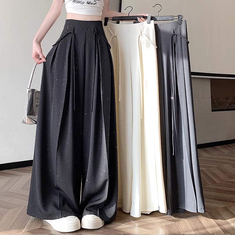 เงาชุดลําลองขากว้าง Culottes ผู้หญิง y2k ผ้าม่านเอวสูง Slimmer ดูกางเกงหลวม
