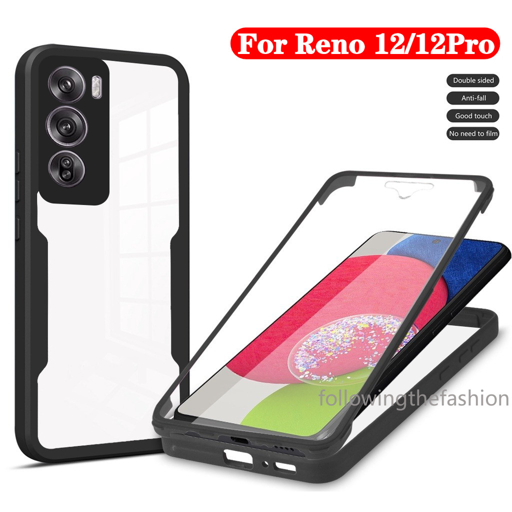 สําหรับ OPPO Reno 12 Pro 5G Reno12 12Pro 2024 เคสโทรศัพท์ 360° อะคริลิคสองด้านป้องกันเต็มรูปแบบพร้อมการป้องกันเลนส์กล้องฝาครอบกันกระแทก