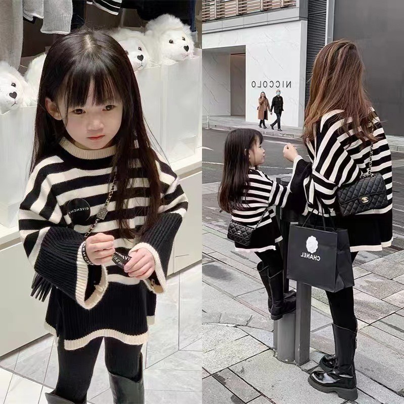 ฤดูใบไม้ผลิฤดูใบไม้ร่วงฤดูหนาวเสื้อถักพ่อแม่และลูกสวมใส่คู่สวมใส่แม่-ลูกสาวสวมเสื้อกันหนาวกิจกรรมพ่อแม่และลูกเสื้อผ้าครอบครัวสามสี่