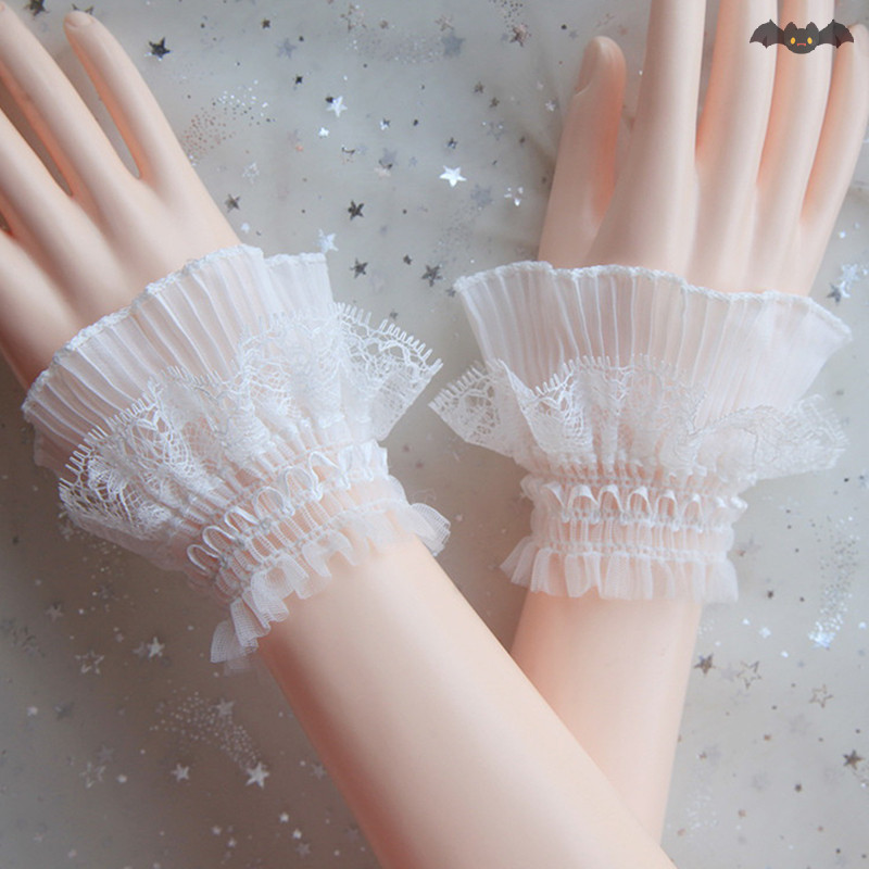 [PE] 1 คู่เล็บภาพลูกไม้ตกแต่งข้อมือ Double-Layer ตาข่ายฮอร์นแขนเล็บแสดงวางแขน DIY Shoog พื้นหลัง Prop TH
