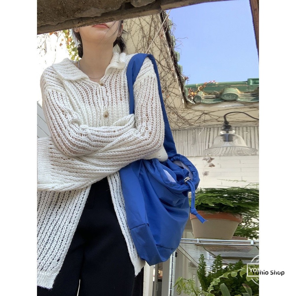 เสื้อแจ็คเก็ตคาร์ดิแกนถักขี้เกียจญี่ปุ่นฤดูใบไม้ผลิย้อนยุคของผู้หญิง