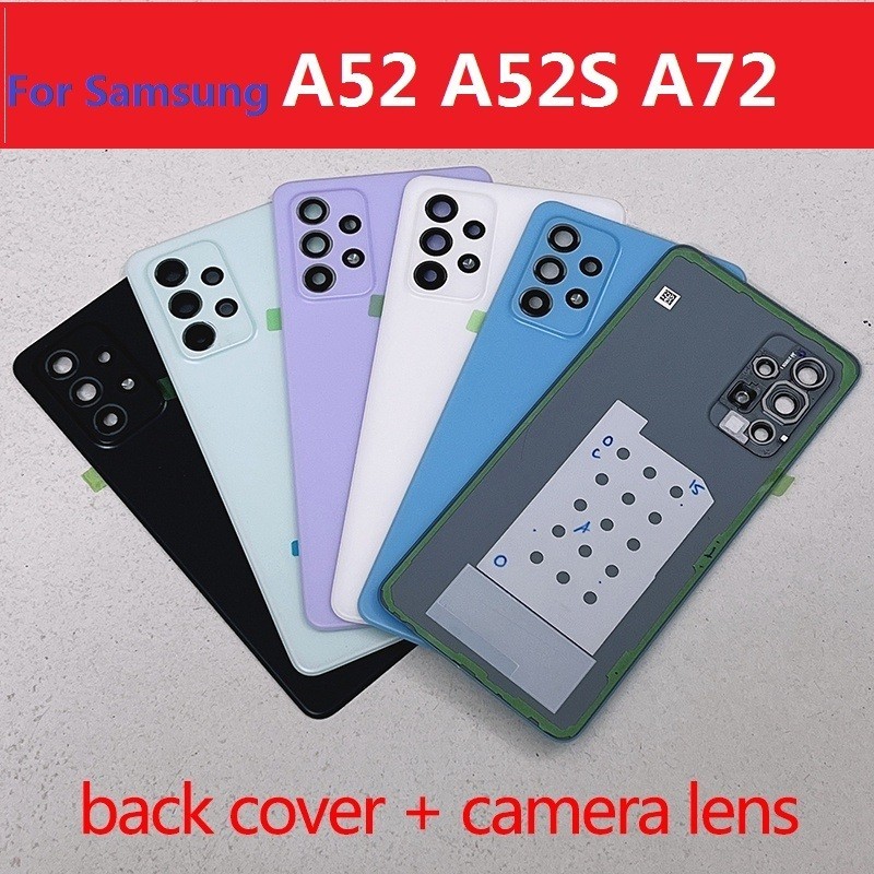 ฝาหลังสําหรับ Samsung Galaxy A52 A52S A72 แบตเตอรี่ฝาครอบด้านหลังประตูสําหรับ Samsung Galaxy A525 A526 A528 A72 A725 A725F ที่อยู่อาศัยกลับกรณีพร้อมเลนส์กรอบ