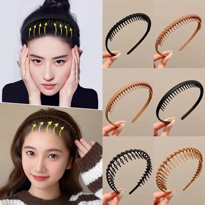 2 ชิ้นชุดสีดําสีล้างหน้าแถบคาดศีรษะฟัน Anti-Slip Hairband ผู้หญิงผม Hoop เครื่องประดับผม