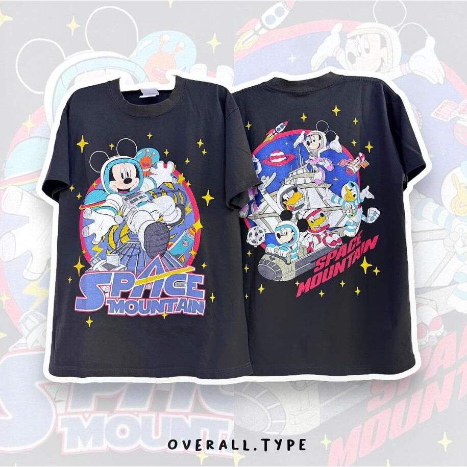 ?hot? เสื้อยืดคอตตอนสีดำ พิมพ์ผ้าฝ้าย Space Mountain Mickey สเปซมิกกี้ T-shirt ผ้าฝ้ายนุ่มสบาย