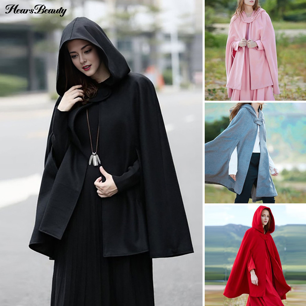 Hew-ฤดูหนาวผู้หญิง Cape Coat พร้อม Hood ยุคกลาง Retro Cape Gothic Keep Warm Shawl