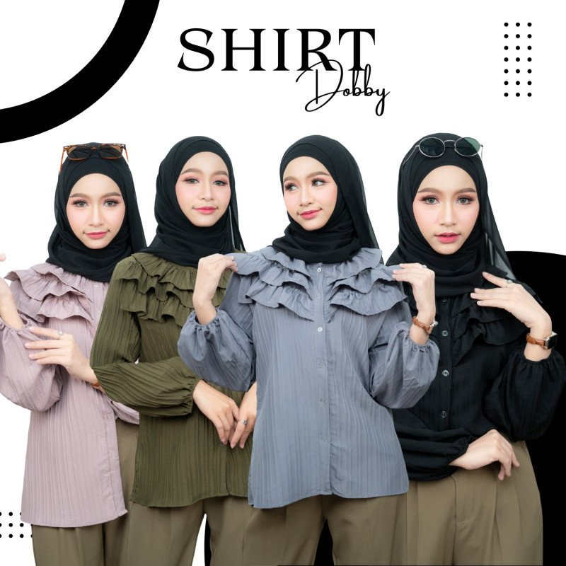 เสื้อระบายคอพวง 3 ชั้น ดีเทลน่ารัก เนื้อผ้าด็อบบี้ สวมใส่สบาย งานแขนสม็อคยางยืด DG14วาริสมุสลิม