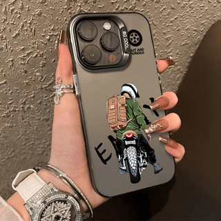 โลหะชุบโลหะด้วยไฟฟ้า ไอโฟนชายหนุ่มขับรถมอเตอร์ไซค์for 11 iPhone 12 13 14 15Pro MAX X XS XR 7 8Plus เคสโทรศัพท์