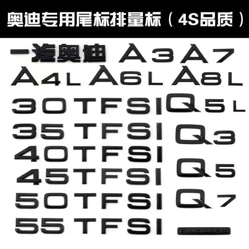 Four Wheel Drive Car Trunk Black Chrome Emblem Sticker For Audi  A3 A4 A5 A6L A7 A8L Q3 Q5 Q7 2.0T 3