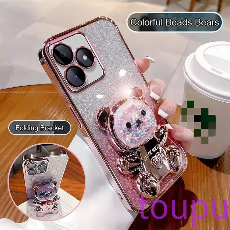เคสโทรศัพท์สําหรับrealme C61 C63 หมายเหตุ 50 12 C65 C55 C53 C51 C12 C15 C25 C25S C21Y C25Yแฟชั่นGlitter Electroplatedโปร่งใสกรณีเปลือกบรรเทาความเครียดที่มีสีสันลูกปัดBe