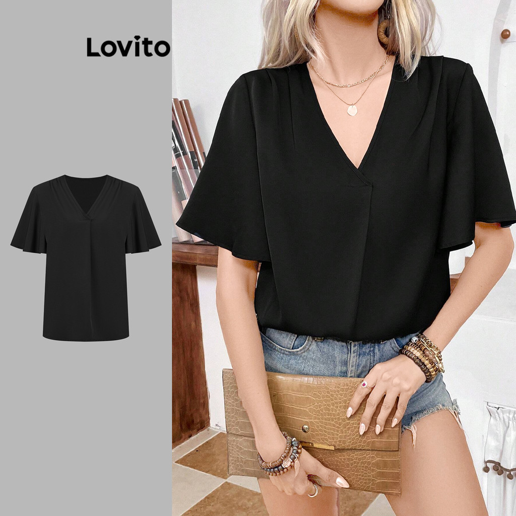 Lovito เสื้อพลีทแบบลำลองสำหรับผู้หญิง L99ED882