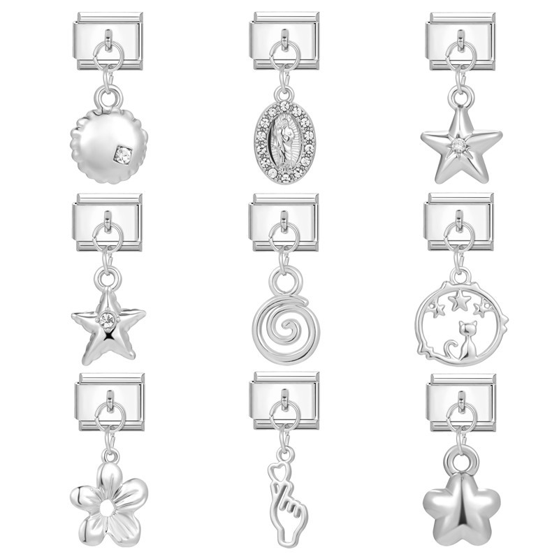 อิตาเลี่ยน Charm Links สําหรับสร้อยข้อมือแฟชั่น Star Cat จี้สร้อยข้อมือเพื่อนครอบครัว DIY โมดูลสร้อยข้อมือ Charm อิตาเลี่ยน Links Fit 9 มม.สร้อยข้อมือสแตนเลสเครื่องประดับ DIY ทํา