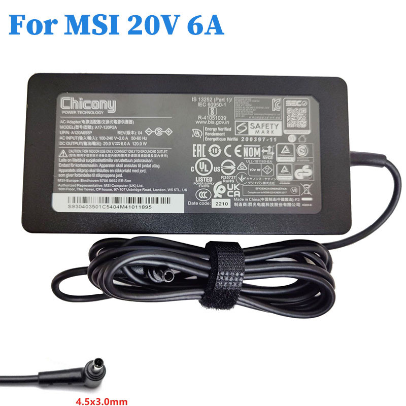 Chicony 20V 6A 120W อะแดปเตอร์ไฟ AC สําหรับ MSI Cyborg 15 A12VF-021SG A12VE-024NEU GF63 บาง 10sc แล็ปท็อปชาร์จ