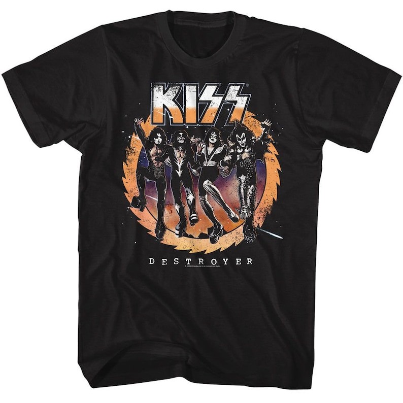 Kiss Destroyer Album Black T-Shirt ใส่สบายๆ สไตล์ oversize ธรรมดา