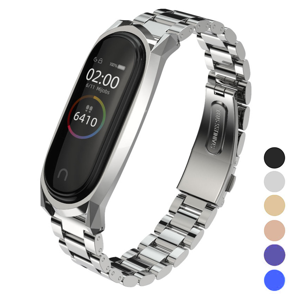 MIJOBS สายโลหะสําหรับ Mi Band 6 5 สามสร้อยข้อมือลูกปัดสแตนเลสสําหรับ Xiaomi Smart Band 5 Global Vers