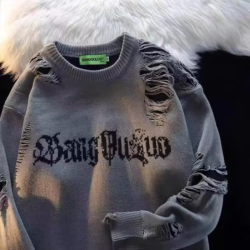 เสื้อสเวตเตอร์คอกลมเสื้อท็อปหลวมสําหรับผู้ชายและผู้หญิงเสื้อถักนิตติ้งคู่รัก