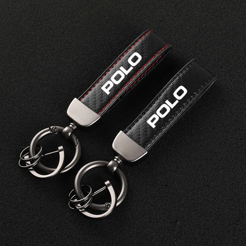 Leather car keychain Horseshoe Buckle Jewelry for Volkswagen VW Polo 6R 6N 6N2 6C 9N 9N3 Rline R Lin