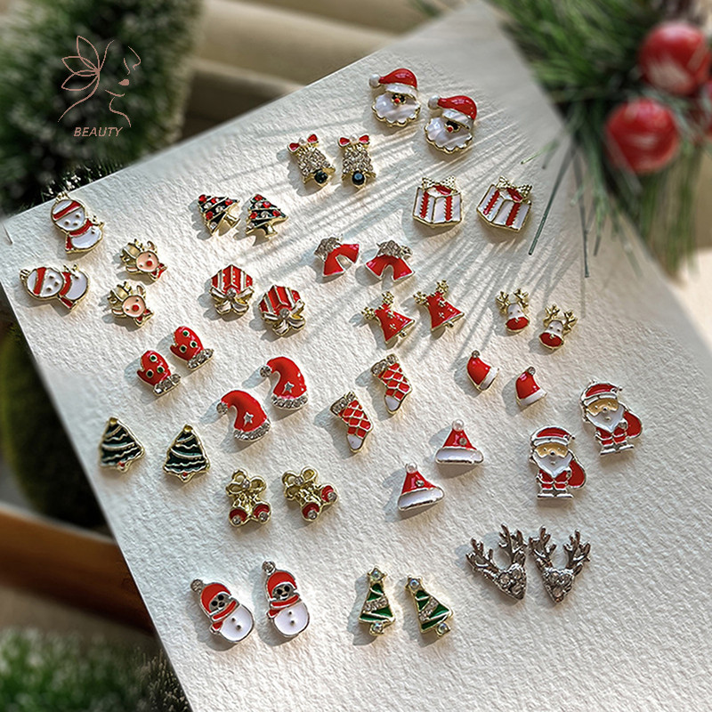 [maybeauty] Christmas Nail Ch Snow Man Snowflake Small Bell Tree Nail Gem Jewelry New Year Nail Art Accessories Nail Salon {TH}