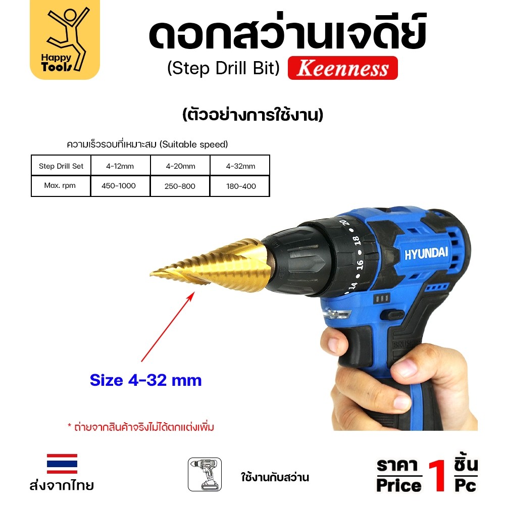 Keenness ดอกสว่านสเต็บ 4-20mm ดอกสว่านทรงเจดีย์ ดอกสว่านเจดีย์ สีทองเคลือบไทเทเนียม เจาะเหล็ก เจาะสแตนเลส - รูปที่ 3
