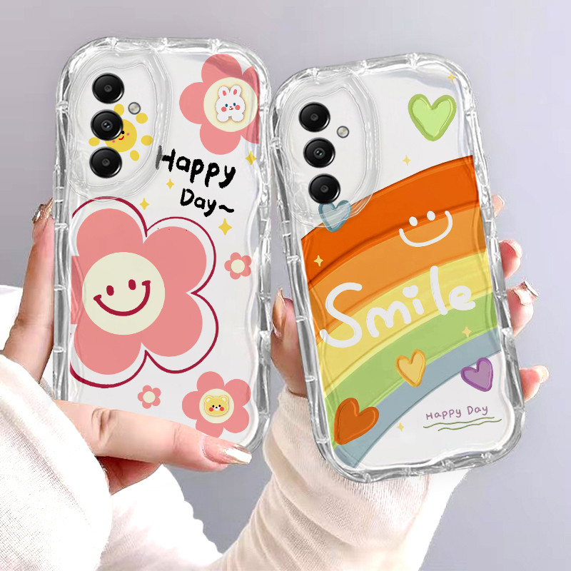 เคส Samsung A24 A25 5G การ์ตูนหน้ายิ้มเคสโทรศัพท์โปร่งใสคลุมทั้งหมดกับการ์ตูนสายรุ้งวัสดุ TPU นุ่ม PHSFX2