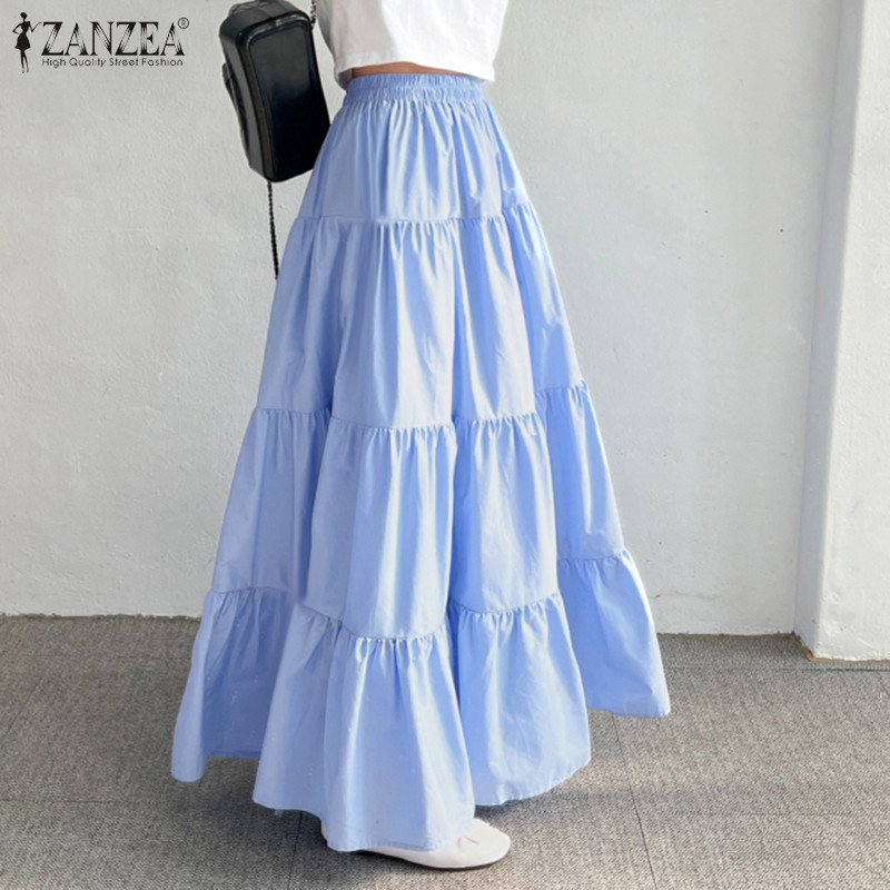 Zanzea กระโปรงแม็กซี่ยาวแฟชั่นเกาหลีสีทึบสําหรับผู้หญิง — صورة 7