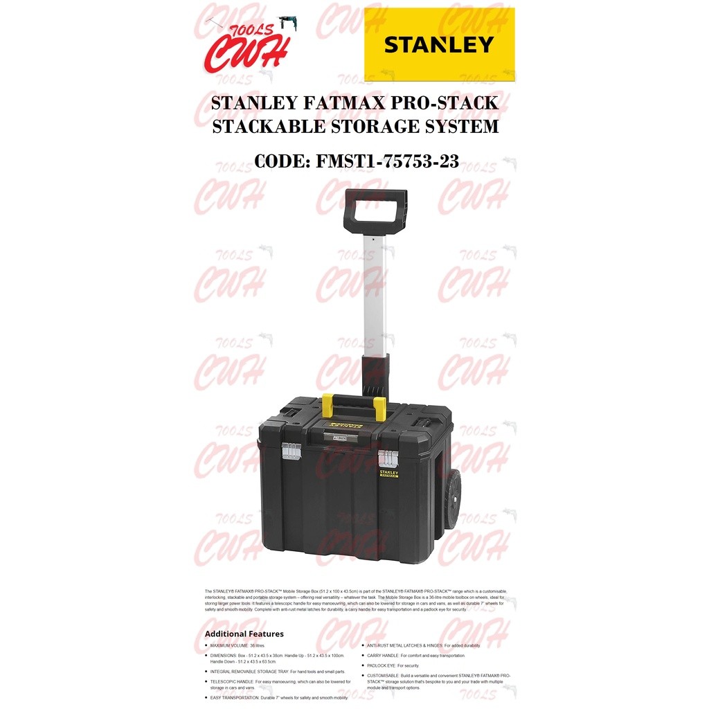 STANLEY FATMAX PRO-STACK TSTAK STACKABLE MOBILE TOOLBOX TOOL BOX CART TROLLEY STORAGE SYSTEM ORGANIS