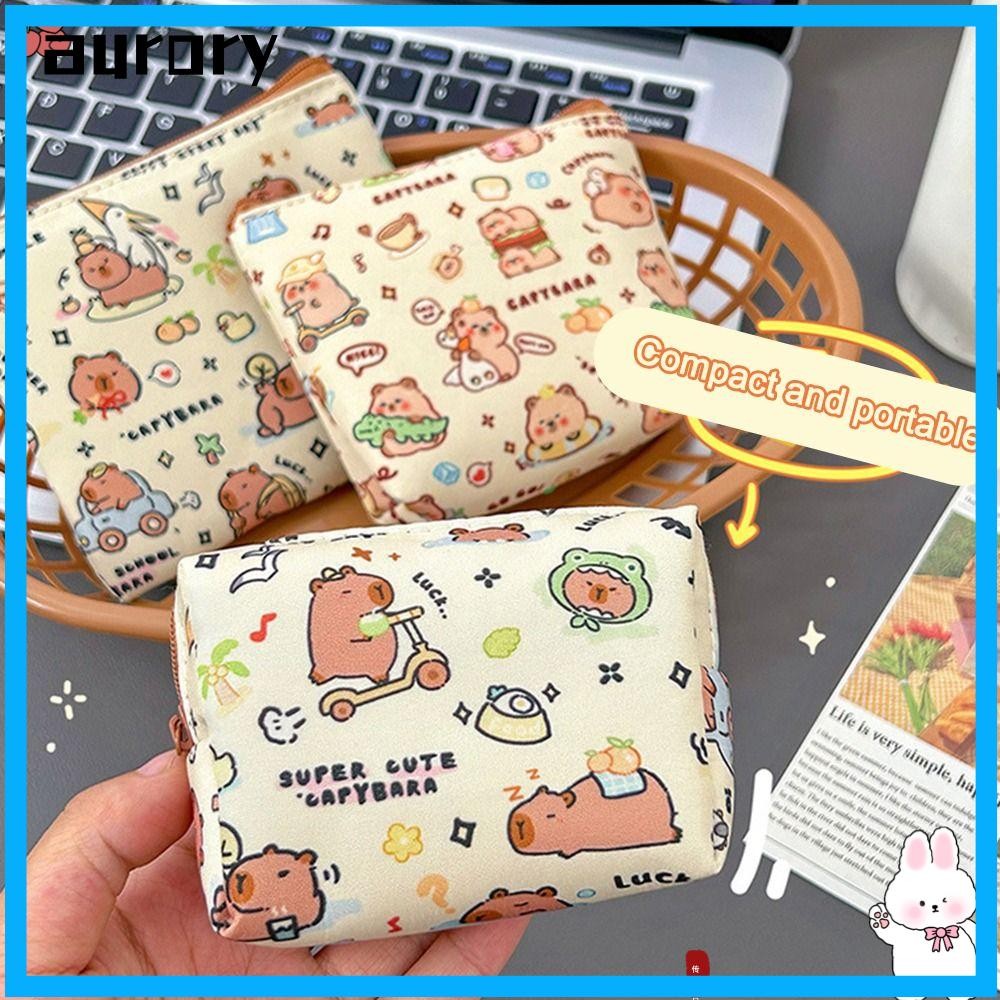 Aurory กระเป๋าเก็บของกระเป๋าใส่เหรียญ Capybara กันน้ําลายการ์ตูนกระเป๋าสตางค์ขนาดเล็กแบบพกพา