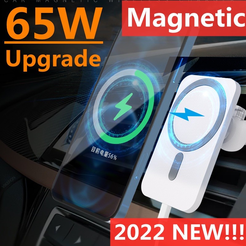 65W Magnetic Wireless Car Charger ที่วางโทรศัพท์สําหรับ iPhone 14 13 12 Pro Max Mini Macsafe Qi Fast