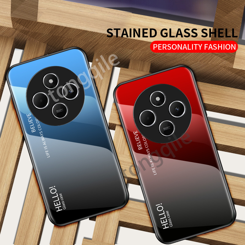 สําหรับ Poco C75 4G 2024 PocoC75 Xiaomi เคสโทรศัพท์กระจกนิรภัยปกหลัง Soft TPU Edge All Include Gradient ทาสี Anti Scratch กันกระแทก