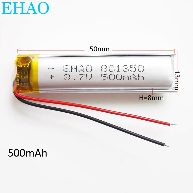 3.7V 500mAh Lithium Polymer LiPo Rechargeable Battery 801350 Cells For Mp3 Bbluetooth GPS PSP Speake