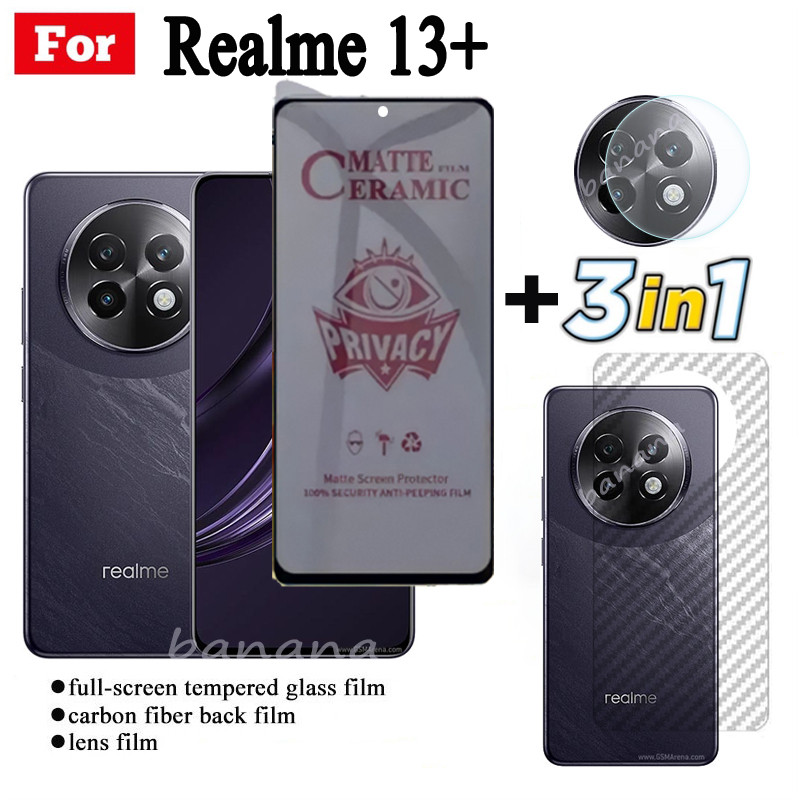 3 IN 1 Realme 13 + Anti-Spy Privacy ฟิล์มเซรามิคสําหรับ Realme 13 5G 12 + 12X 12 5G Realme 11 4G เลนส์กล้องกระจกป้องกันหน้าจอและฟิล์มด้านหลัง