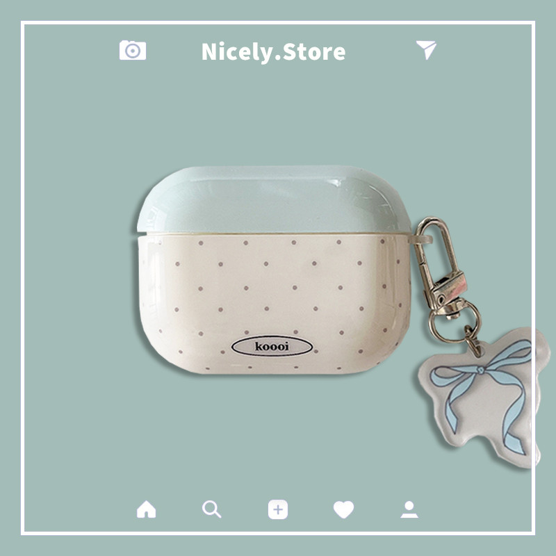 Ins Wave Point Blue Bowknot จี้ไร้สายบลูทูธหูฟังป้องกันกรณีใช้งานร่วมกับ Airpods 1 2 3 Pro Pro1 AirPods2 IMD Dirt Resistance Anti-loss ชุดหูฟังปลอก