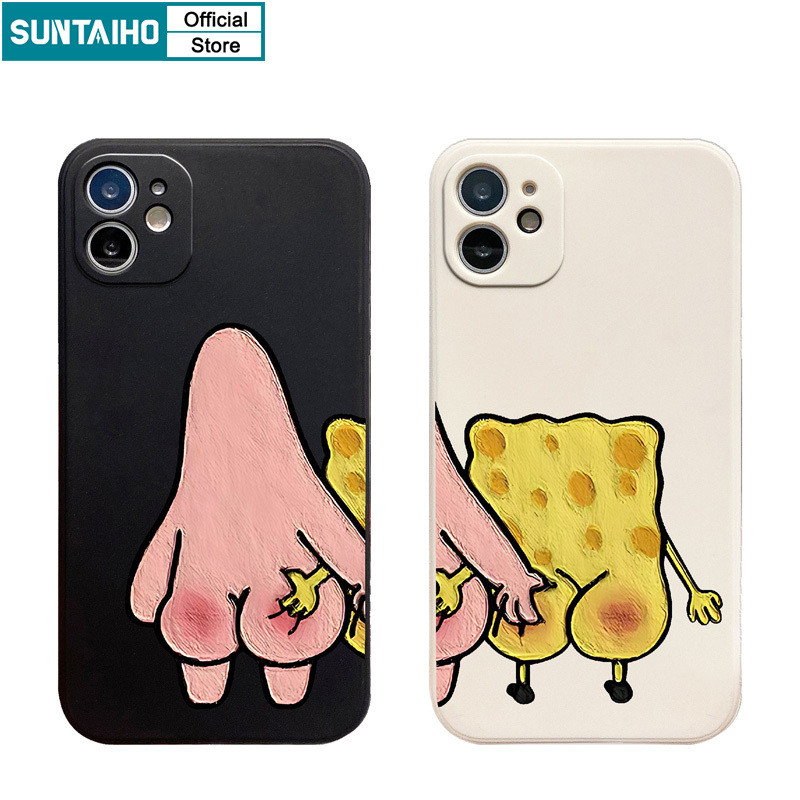 Suntaiho ตลกน่ารักปลอก Spongebob คู่รูปแบบเคสโทรศัพท์สําหรับ Iphone 16 15 14 13 12 11 Pro Max IP 7 8 Plus Iphon X Xs XR Xs Max Silicon Soft Premium กันกระแทกปกหลัง