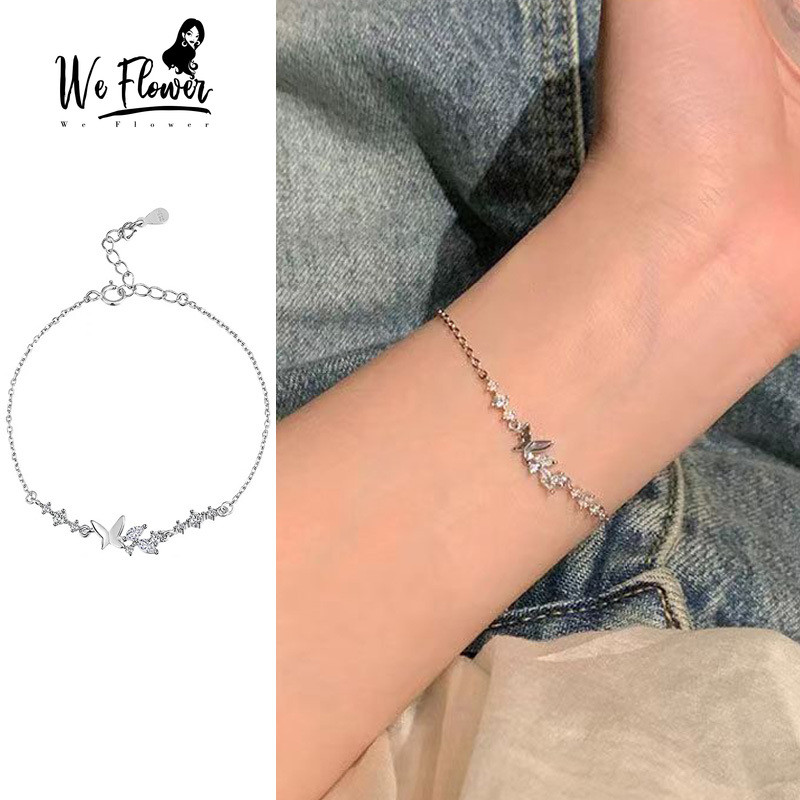 เราดอกไม้ที่ละเอียดอ่อนส925เงินคริสตัลลูกปัดผีเสื้อเสน่ห์สร้อยข้อมือสําหรับผู้หญิงสาวทุกวันสวมใส่เลือกฟรีข้อมือโซ่เครื่องประดับของขวัญ