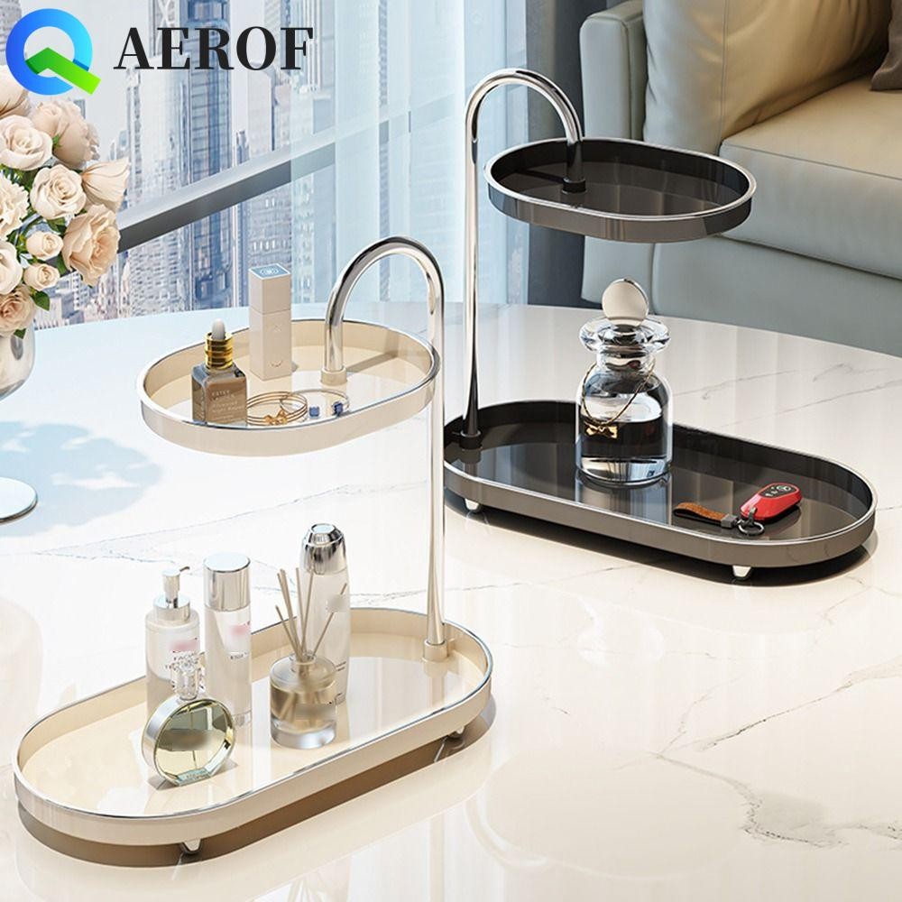 Aerof ถาดเก็บของตั้งโต๊ะ,กันน้ํากันลื่นด้านล่าง 2 ชั้นแต่งหน้า,แผ่นยกกันสนิมความจุขนาดใหญ่ประหยัดพื้นที่มุมผู้ถือเครื่องสําอางชั้นวางห้องน