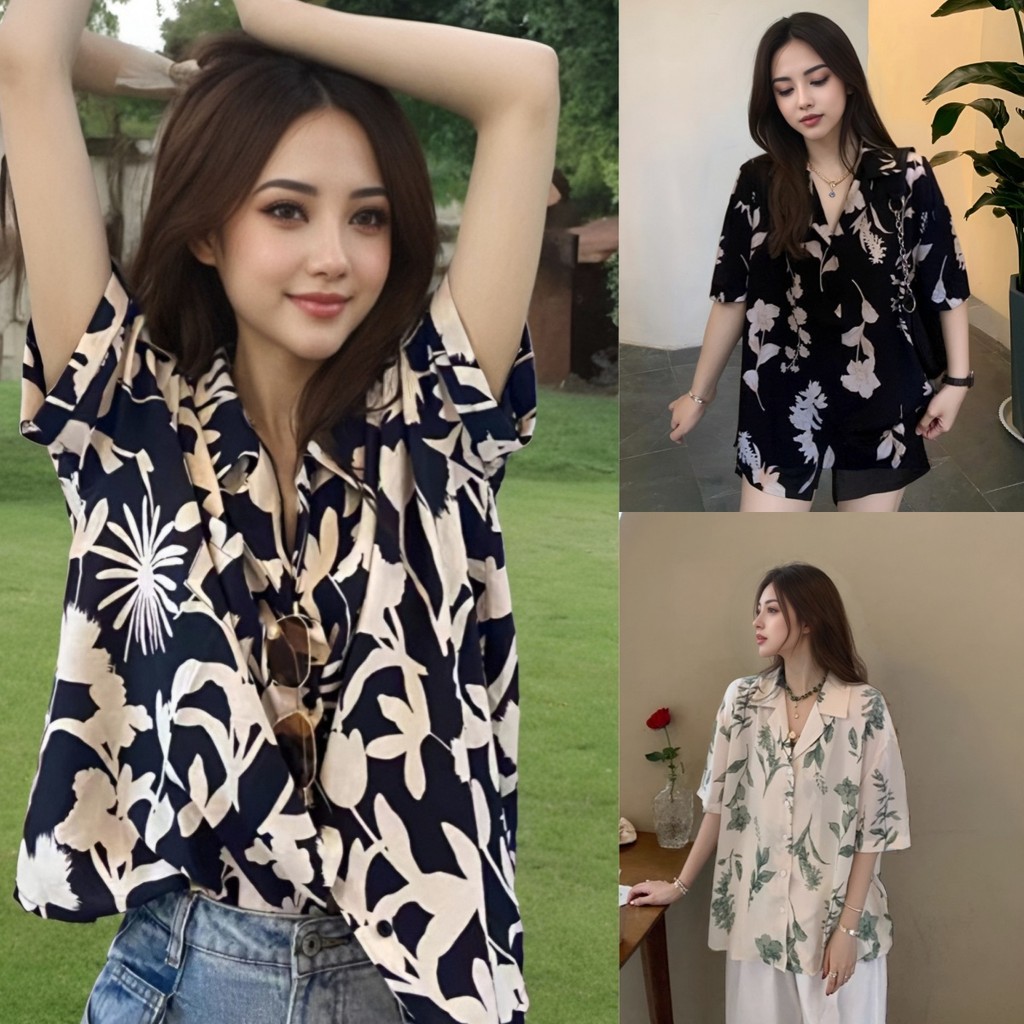 เสื้อเชิ้ตแขนสั้นลำลองสไตล์ลายดอกไม้ ทรงหลวม ระบายอากาศดี ใส่สบายทุกวัน เสื้อ สงกรานต์ ผู้หญิง
