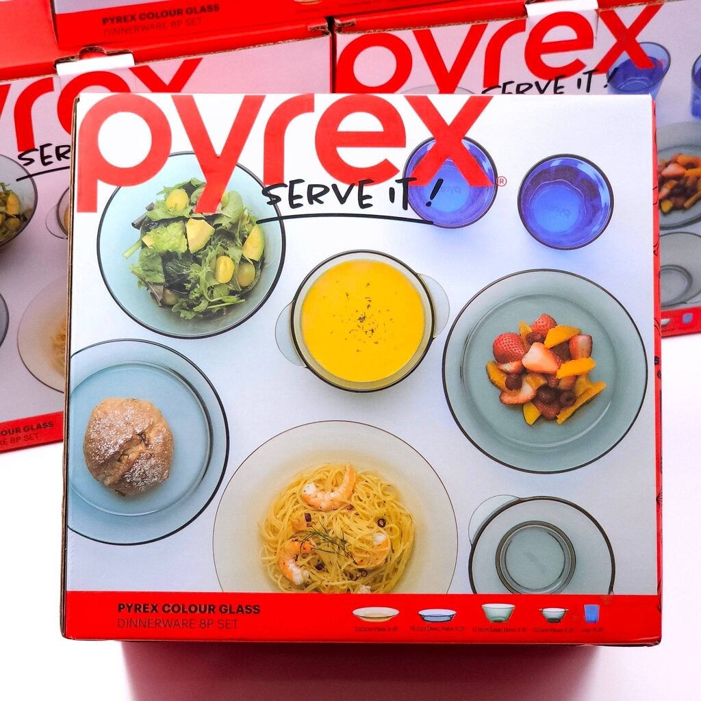 เครื่องแก้วหลากสี Pyrex Color Glass Dinnerware serve it 8-Piece Set