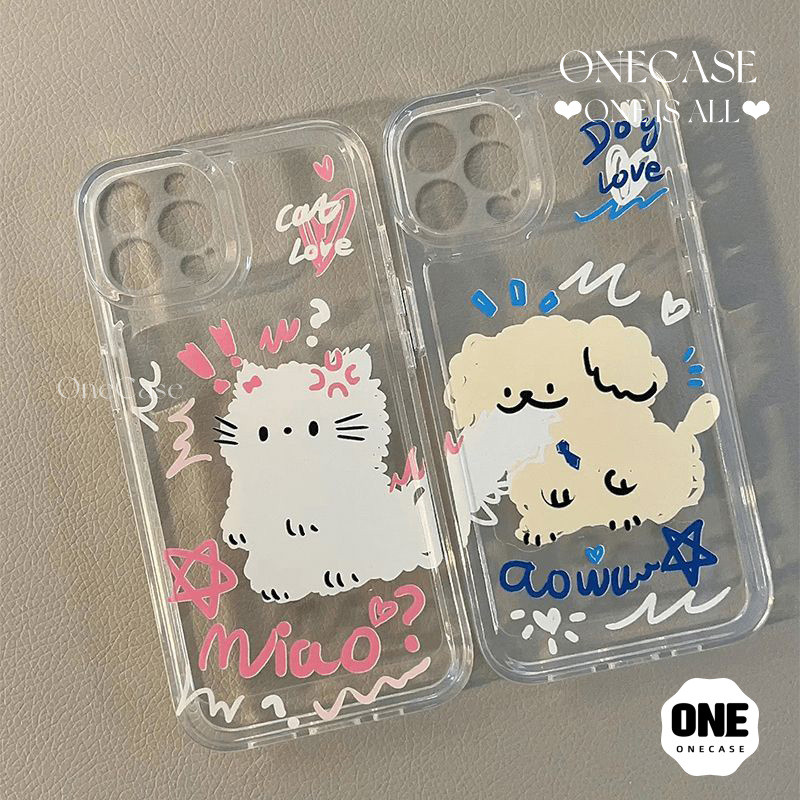 น่ารักจัง เคส  IPhone 14 12 7Plus 16 11 13 15  Pro Max XS XR X Max 7 8Plus 8 6 6s 14 15 Plus SE 2020 คิตตี้ คู่ หมา เคส